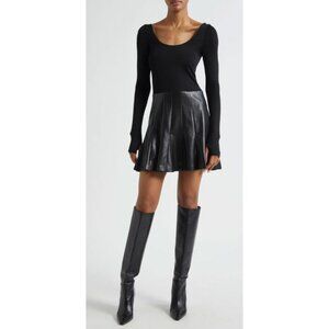 Alice + Olivia Chara Long Sleeve Minidress Faux Leather Black Size 2 $395 [jb]